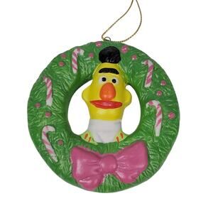 Muppets Inc Vintage 1988 Sesame Street Christmas Ornament Burt in Wreath Ceramic